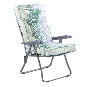 Alfresia Garden Recliner Charcoal Chair with Classic Cushion | Adjustable Reclining Chair | Foldable Garden Outdoor Chair | Choice of Cushion Prints (Bamboo Leaf)