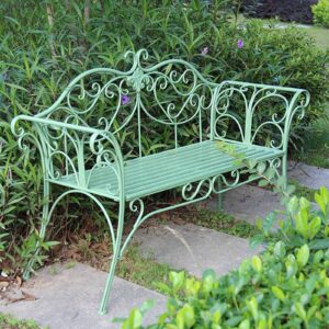LIUD Garden Benches For Outdoors Patio Bench Metal Front Porch Bench Modern Outside Bench Decor Exquisite Wrought Iron Park Bench Weather-Resistant Easy Assembly (Color : Green)