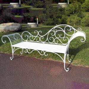 Household products Wrought Iron Garden Bench 2 Seater with Decorative Backrest