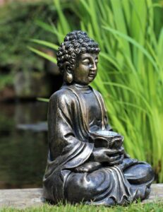 HH Home Hut Garden Ornament Solar Buddha Brass Effect Outdoor Indoor Statue