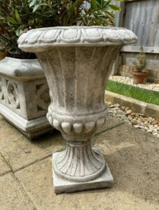 Fluted Stone Urn | Garden Statue Outdoor Ancient Classical Planter Trough Vase Orname