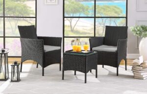 SALBAY Rattan Garden Furniture Set 3 Patio Conservatory Indoor Outdoor Coffee Table and 2 Single Chairs (Black)…