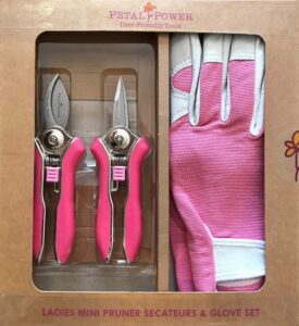 Petal Power Ladies Leather Gardening Gloves & Mini Pruner Secateurs Set (Gloves - Medium