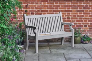MySmartBuy Garden Bench Grey - 2 Seater Polywood All Weather Patio Sofa - Rainproof and UV-stabilised Wood Look Bench