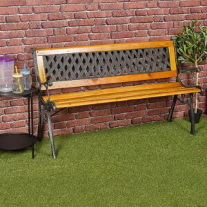URBNLIVING Wooden Garden Bench with Metal Cast Iron Frame
