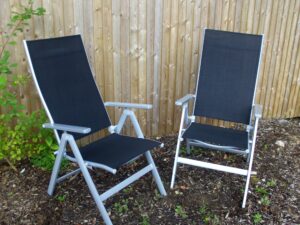 Malibu Adjustable Black Textoline Folding Garden Dining Chairs x 2