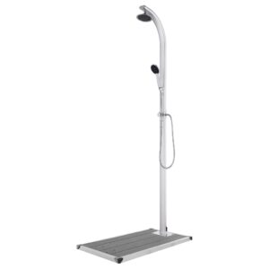 idaXL Garden Shower Outdoor Shower Stand Garden Shower System Tower Bath Accessory Patio Poolside with Grey Base 220 cm Aluminium