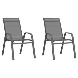 idaXL 2x Stackable Garden Chairs Outdoor Furniture Balcony Patio Seat Stacking Dining Chair Lawn Dinner Seating Grey Textilene Fabric