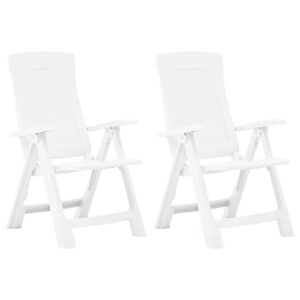 idaXL 2x Garden Reclining Chair Outdoor Seating Camping Picnic BBQ Patio Furniture Bistro Dining Folding Armchair Lounger Plastic White
