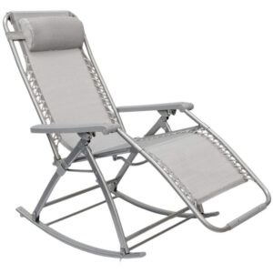 Yhmabc Rocking garden lounger Rocking Chair with adjustable footrest and reclining back folding recliner for patio 178x70cm steel frame weight max 120kg