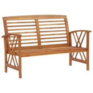 idaXL Solid Acacia Wood Garden Bench Outdoor Seating Furniture Wooden Relaxing Bench Seat Chair with Armrest Patio Backyard 119 cm