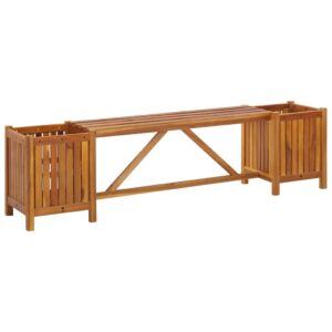 idaXL Solid Acacia Wood Garden Bench with 2 Planters Outdoor Balcony Planter Seating Furniture 150x30x40cm