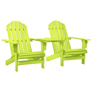 idaXL Solid Fir Wood Garden Adirondack Chairs with Tea Table Outdoor Wooden Furniture Patio Terrance Backyard Seating Armchair Lounge Chair Set Gree