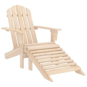 idaXL Solid Fir Wood Garden Adirondack Chair with Ottoman Outdoor Wooden Furniture Patio Terrance Backyard Seating Armchair Lounge Chair Se