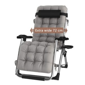 DQCHAIR Sun Lounger Folding Zero Gravity Chairs Recliner For Beach Patio Garden Camping Outdoor Portable Home Lounge Chair Supports 200kg Black (color : With gray Cushions)