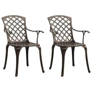 idaXL 2x Garden Chairs Outdoor Patio Seating Armchairs Dining Chair Dinner Chairs Patio Garden Outdoor Furniture Cast Aluminium Bronze