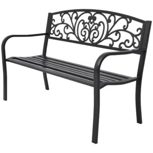 idaXL Garden Bench Black Cast Iron Outdoor Garden Furniture Park Chair Sea