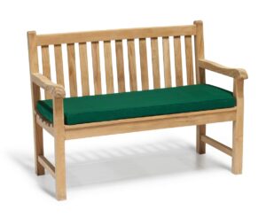 Jati York Teak 2 Seater FULLY ASSEMBLED Garden Bench With Green Cushion - SVLK Compliant Grade-A Teak Brand