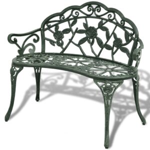 idaXL Garden Bench 100cm Cast Aluminium Green Outdoor Patio Park Seat Chai