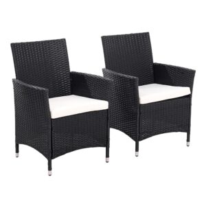 The Fellie Rattan Chairs Garden Armchair Outdoor Dining Chair Patio Lounge Seats Bistro Chair with Cushion (2PC