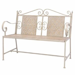 Goliraya Garden Bench 2-Seater Garden Leisure Bench Garden Seats Rest Seats for Backyard Patio Porch Courtyard Park 115 cm Steel Vintage White