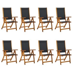 idaXL 8x Solid Wood Acacia Folding Garden Chairs Outdoor Furniture Patio Armchair Lounge Seat Leisure Dining Chair with Armrest Textilene