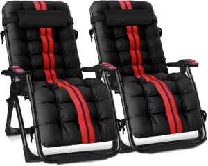 KEPLIN Set of 2 Heavy Duty Textoline Zero Gravity Chairs | Garden Outdoor Patio Sun Loungers | Folding Reclining Chairs (Red and Black)