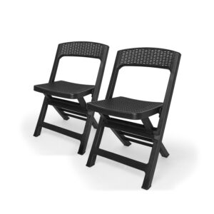 Asso Set of 2 Folding Garden Chairs Polyrattan Dining Chairs Outdoor Armchairs Charcoal Grey