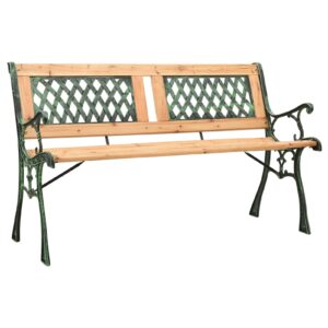 Goliraya Garden Bench Patio Bench Porch Park Chair Seater Comfortable Natural Slatted Wood Seat Cast Iron and Solid Firwood 122 cm