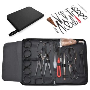 Floepx Garden Bonsai Tool Set Carbon Steel Kit Cutter Scissors with Nylon Casing 16 Pieces Garden Bonsai Tool Set Carbon Steel Kit Cutter Scissors with Nylon Case