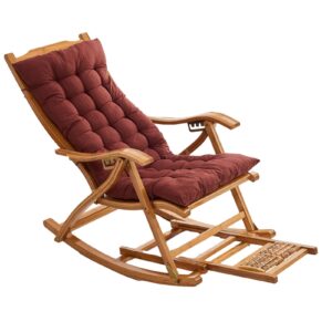 INTHEL Portable Folding Bamboo Lounge Chair Adjustable Backrest Rocking Chair Lawn Garden Wooden Sun Loungers With Foot Massage And Cushion