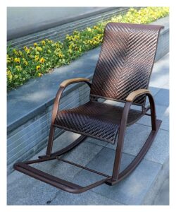 Garden Outside Reclining Rocking Chair with Rattan Seat & Backrest