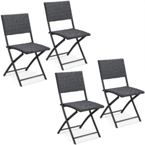 CASARIA Poly Rattan Garden Chairs 4 Pieces Set Folding Outdoor Patio Furniture Black Foldable Balcony