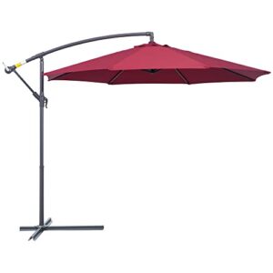 Outsunny 3(m) Garden Banana Parasol Hanging Cantilever Umbrella with Crank Handle and Cross Base for Outdoor