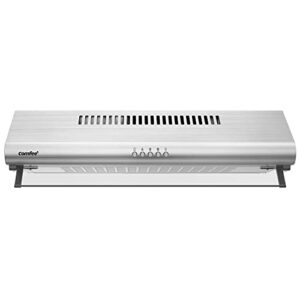 COMFEE' 60 cm Visor Cooker Hood F49SS-60 LED Extractor Hood Under Cabinet Hood Wall Mounted Extractor Fan Kitchen 600 mm Top Vented Range Hood - Silver            [Energy Class C]