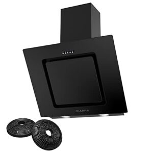 CIARRA CBCB6725 Angled Cooker Hood 60cm with CBCF002X2 Carbon Filters Chimney Vent Hood with LED Lights Ducted&Ductless Wall Mounted Kitchen Extractor Fan Black            [Energy Class A]
