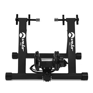 Velo Pro Turbo Trainer | Variable Resistance Magnetic Indoor Bike Trainer for Road & Mountain Bicycles | Stationary Exercise Bike Training Stand | Folding Steel Frame | 26" - 28"
