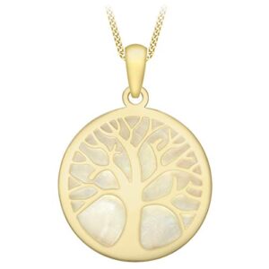 Carissima Gold 9ct Yellow Gold Mother Of Pearl 'Tree Of Life' Pendant on Curb Chain of 46cm/18"