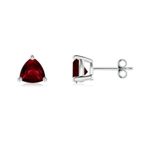 Angara Basket-Set Trillion Garnet Stud Earrings in 925 Sterling Silver | 6mm Garne