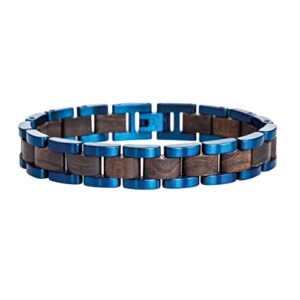 HOLZKERN Men's Bracelet Triad The Triad Collection Made From Leadwood and Stainless Steel in Blue 12 mm Wide Adjustable Length Band to Fit Every Wirst Bracelets for Me