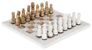 Radicaln Handmade White and Green Onyx Weighted Full Chess Game Set Staunton and Ambassador Gift Style Marble Tournament Chess Sets for Adults - Non Wooden - Non Magnetic - Not backgammon - Non Glass