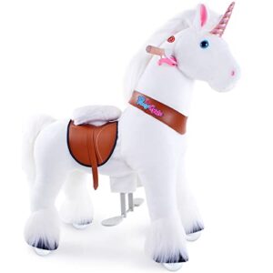 PonyCycle Official Classic Model U Ride On Unicorn Walking Animal Plush Toy white unicorn wheeled (with brake and Sound/ 90cm height/ Size 4 for Age 4-8) Kids Ride on toys Ux404