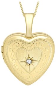 Carissima Gold 9ct Yellow Gold Small Diamond Set Etched Heart Locket on Curb Chain of 46cm/18"