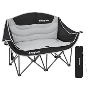 KingCamp Double Camping Chairs for Adults Heavy Duty Camping Chair 2 Seater with Cup Holder and Armrest Oversize Folding Garden Chairs for Camping Picnic Fishing Festival Football Conce