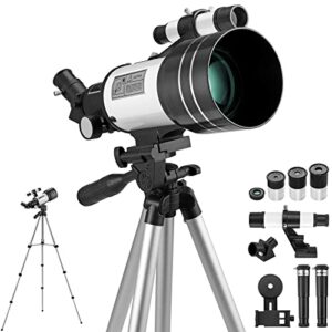 VINTEAM 70/300 mm 150 x Astronomical Telescope Child Adult Beginner with Adjustable Aluminium Tripod Children's Portable Telescope with Eyepieces and Stand for Smartphone Watching Stars
