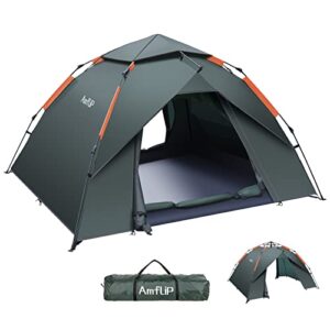 Amflip Camping Tent Automatic 3 Man Person Instant Tent Pop Up Ultralight Dome Tent 4 Seasons Waterproof & Windproof Camping Tent with Removable Outer Tarpaulin