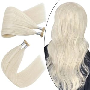 Ugeat Hair Extensions I Tip 20inch Stick Tip Remy Hair Extensions 0.8g/s 40g/pack I Tip Hair Extensions Real Human Hair #60A Platinum Blonde Remy Hair Extensions I Tips