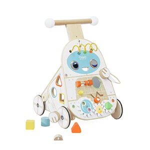 Classic World Baby Robot Wooden Activity Walker for 12 months + | Push Along Toy with Colourful Activity Centre for boys and girls | Educational Wooden Activity Walker