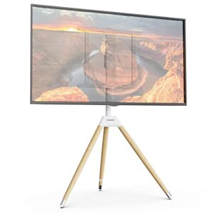 WORLDLIFT Tripod TV Stand with Easel Design Suitable Screen Sizes from 32 to 60 Inch Weight Capacity 35 kg VESA 400 x 400 Height Adjustable Rotatable White