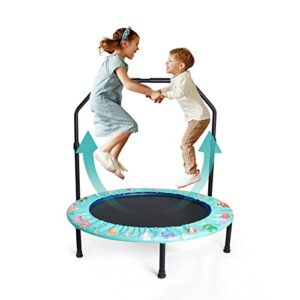 36'' Kids Trampoline Mini Trampoline with Handle and protective cover Foldable Fitness Exercise Rebounder Jumper safe and durable Toddler Trampoline Indoor Outdoo